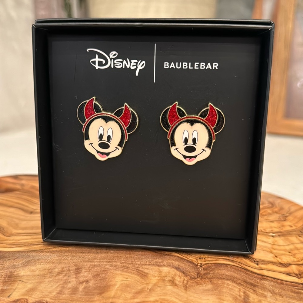 Disney X Baublebar Mickey Mouse Devil Horns Halloween Stud Earrings NIB